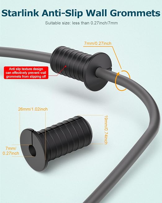 8PCS 3/4 Inch Cable Grommets for Starlink, Wall Bushing Grommet 3/4" Black Non-Slip Waterproof Wall Grommets for Cables 19mm Diameter Starlink Cable Routing Kit for Organizing Protecting Cord