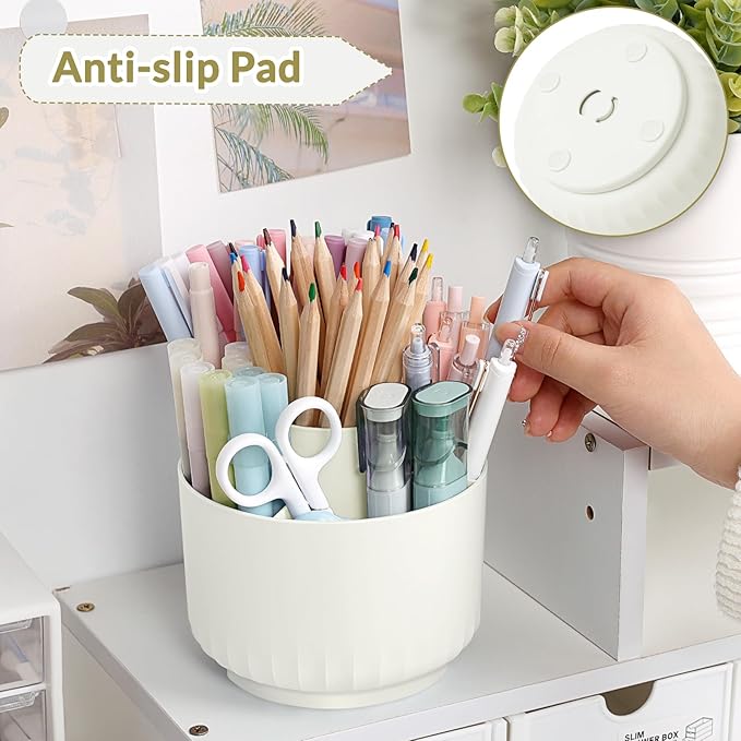 SKYDUE 360 Degree Rotating Desk Organizer, Small Dual-Purpose Pencil Pen Holder for Desk, Rotating Pencil Cup with 5 Slots, Office Supplies, Desk Decor for Office, School, Home