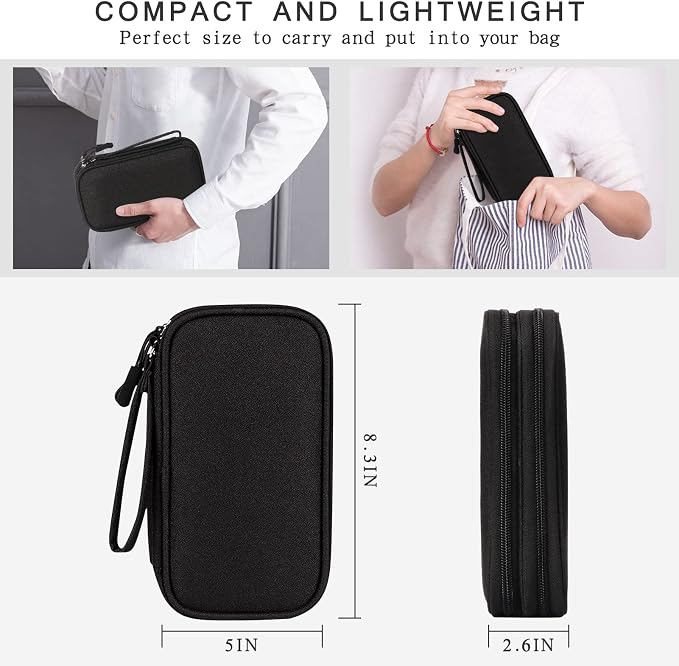 Skycase Electronic Organizer Travel Case - Waterproof Travel Cord Pouches for Organization, Cable Organizer, All-in-One Double Layers Storage Bag for Accessories, Charger, Cable, Black - Large