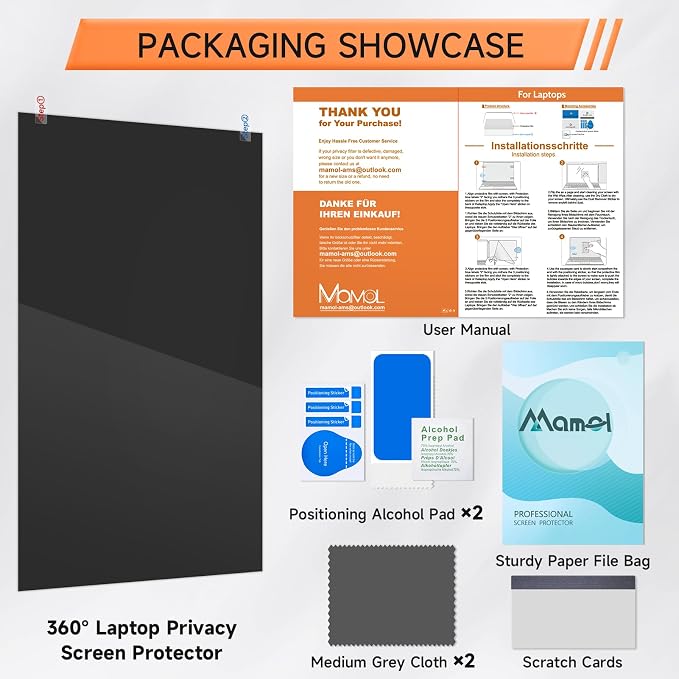 360° Privacy Screen for Laptop 15.6 Inch 16:9, 4 Way Computer Monitor Privacy Shield, Anti Glare Blue Light Filter Compatible with Lenovo Hp Dell Acer Asus Thinkpad Envy Xps