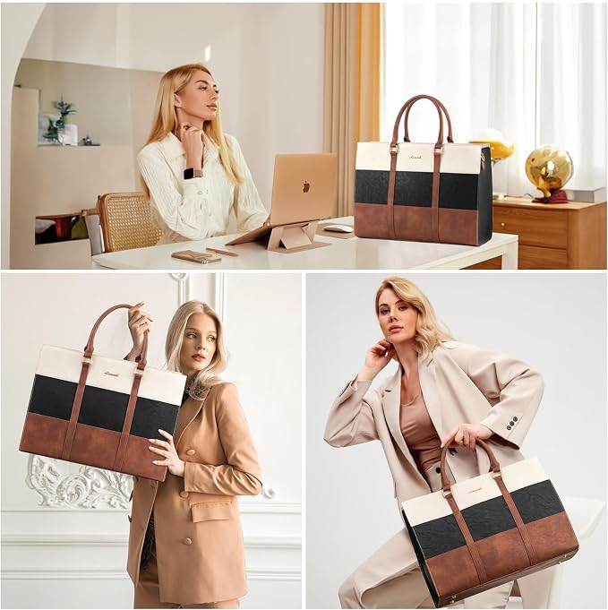 LOVEVOOK Laptop Bag for Women, 15.6 Inch Laptop Tote Bag, Vintage Leather Work Bags for Women, Waterproof Computer bag with Clutch Purse, Large Capacity Briefcase, Business Office Bag | Two-piece set