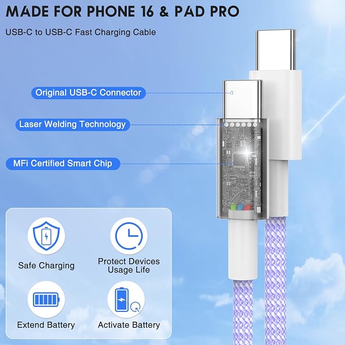 for USB C to C Fast Charger Cable 10ft, Long Type C to USB C Charging Cord Wire for Apple iPhone 17 Pro Max/17 Air/16 Pro/15 Plus,MacBook Pro 2021/2020/2019, iPad 12.9/11 inch/Mini/Air,Samsung Galaxy