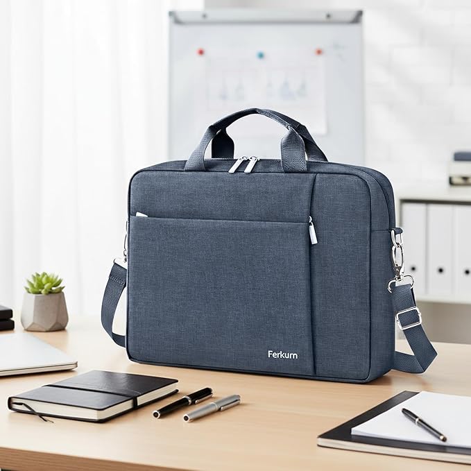 Ferkurn Laptop Bag Case for Women Men Computer Bag Compatible with HP Envy Pavilion Omen/LG Gram/MSI/Dell Inspiron XPS/Lenovo/Acer, Shoulder Strap Carrying Messenger Briefcase, Grey, 14 Inch