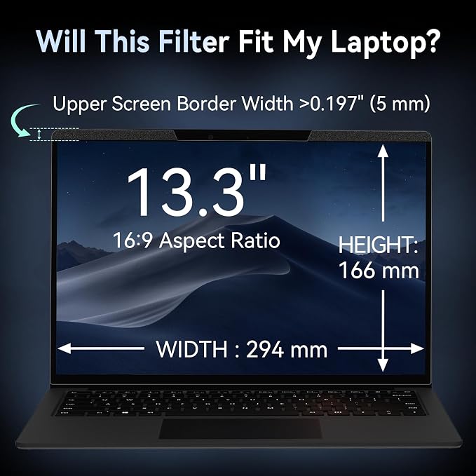 Magnetic 13.3 Inch Laptop Privacy Screen for 16:9 Computer Monitor, Removable Anti Glare Blue Light Filter Protector, 13 In Privacy Shield Compatible with Lenovo Hp Dell Acer Asus Thinkpad Envy Xps