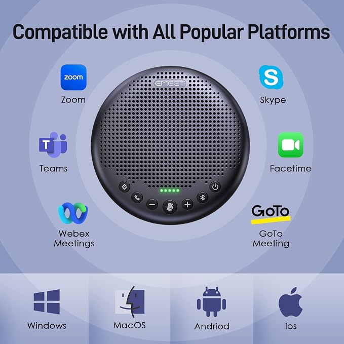 EMEET Conference Speaker and Microphone w/8+1 Mics, 360° Voice Pickup, Noise Reduce, Bluetooth/USB/Dongle Speakerphone for 14 People w/Daisy Chain for 25, Compatible w/Leading Platforms, 2025 Version