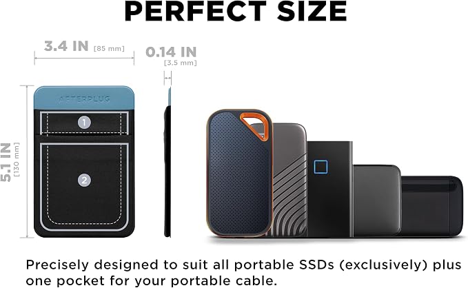 2-Pocket Adhesive Hard Drive Holder for Laptop, Stick-On Pocket Pouch for External Portable SSD, HDD, Slim Mouse and Cables (Small - Fits SSD)