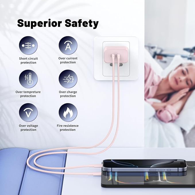 QZIIW iPhone 16 15 Pro Max Charger Fast Charging,45W Dual Port USB C Fast Charger Block [2-Pack] & Extra Long 60W 3/6/10/10FT USB C Cable - PD Quick Adapter 3.0 for iPhone 16 15/16 15 Pro/16 15 Plus.
