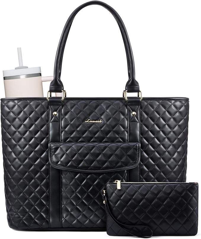 LOVEVOOK Laptop Tote Bag for Women 15.6 Inch,Waterproof Computer Bag for Laptop for Womens,Quilted Travel Work Tote Bags for Women,Stylish Laptop Bag Purse with Luggage Sleeve for Teacher,Nurse,Office