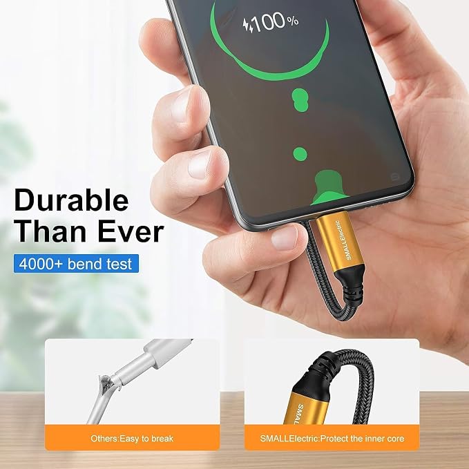 SMALLElectric Short USB Type-C Cable 5pack 12inch Fast Charging 3A Rapid Charger Quick Cord, Braided Type C to A Cable for Galaxy S10 20 9 8 Plus a10e,Note 10 9 8,LG V50 V40 G8 G7(1foot, Gold)