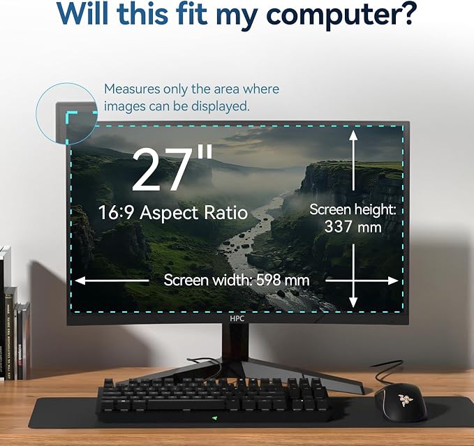 [2-Pack] 27 Inch Magnetic Computer Privacy Screen Filter for 16:9 Widescreen Monitor, Removable Eye Protection Anti Glare Blue Light Filter Privacy Shield, Anti Spy Screen Protector Film 27 in