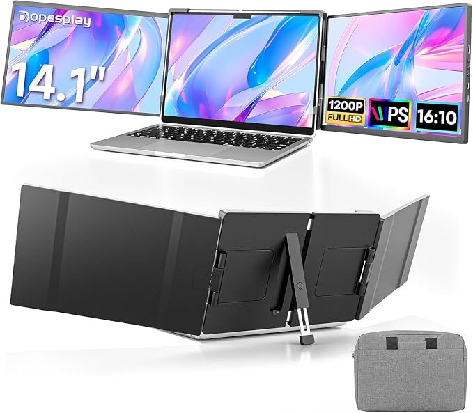 Dopesplay 14.1" Triple Portable Monitor with Case FHD 1920x1200 IPS Laptop Screen Extender Type-C/USB, Plug & Play | Fits 14"-17" Laptops, Compatible with Mac/Windows/Chrome/Switch