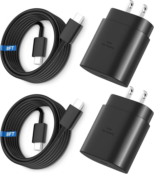 Super Fast Charger Type C, 25W USB C Wall Charger Fast Charging for Samsung Galaxy S26 Ultra/S26/S26+/S25 Ultra/S25/24 Ultra/S24/S23 Ultra/S22 Ultra with 8FT Long Android Type C Charger Cable 2Pack