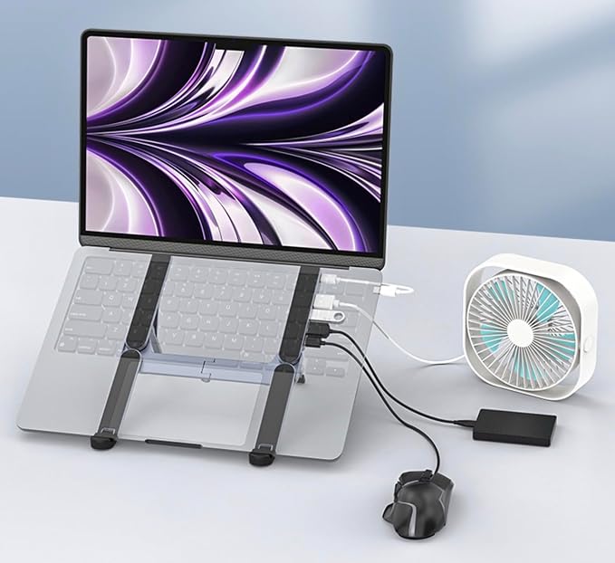 YUATAUY Ultra Compact Laptop Stand with 4 USB Ports, USB Hub for Desk, Foldable Portable for Travel, Library, Home, Office, Cafe, 6-Level Ergonomic Adjustable Aluminum Holder for 10-16" Laptops