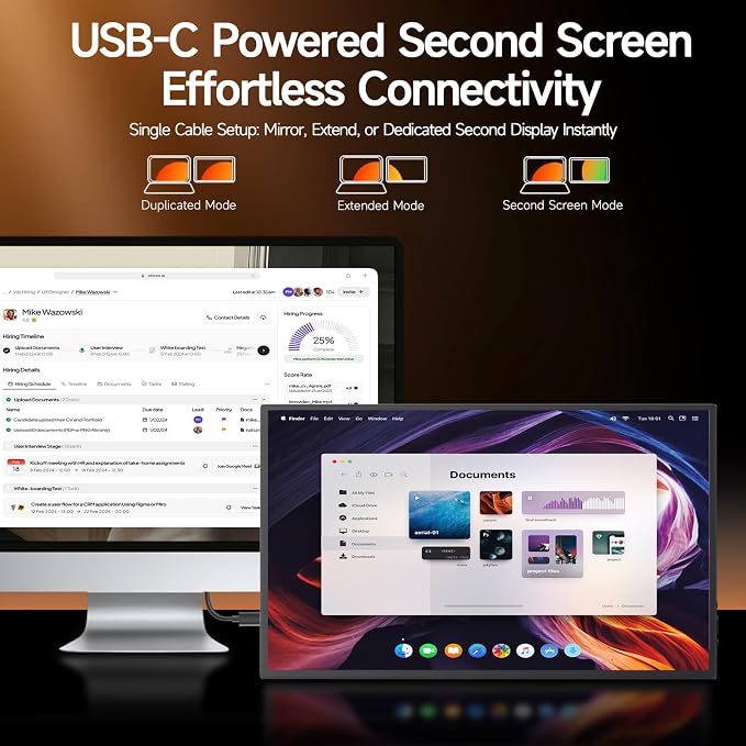 15.6" Portable Monitor 1080P FHD, 250 Nits Bright Screen USB-C HDMI with Kickstand & Dual Speakers, Travel Laptop Second Screen Extender for PC Phone PS5 Xbox Switch,Ultra Slim External Display