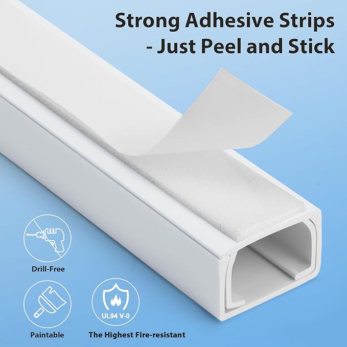 Cord Hider Wall for One Cord, 136in Wire Covers Wall, Easy Install Cable Cover Kit, Cable Raceway Beige, Wire Management Wall, 8X L17in W0.6in H0.4in