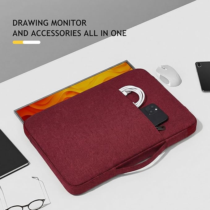 Portable Monitor Case 15.6 Inch, Protective Carrying Sleeve for Most 16.1/15.6 in Portable Monitors, Water Resistant Monitor Bag with Accessory Pocket, Wine Red