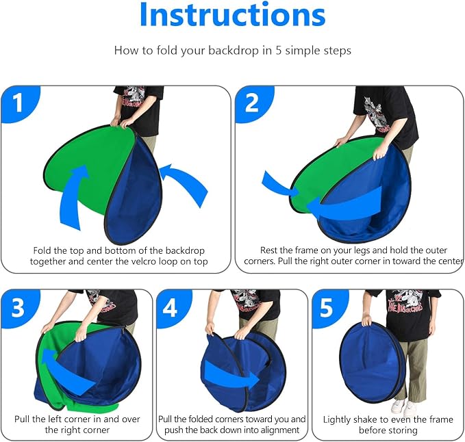 5x6.5ft Pop Up Green Screen, 2-in-1 Blue & Green Collapsible Chroma Key Backdrop for Live Streaming, Zoom Calls, Photography