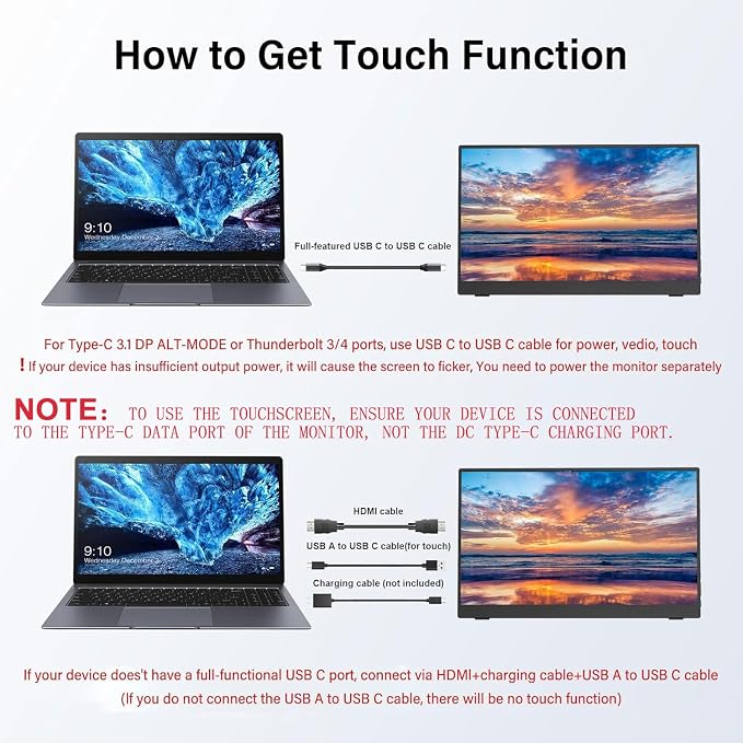 14" Portable Touchscreen Travel Monitor 1920 * 1200P IPS/HDR Laptop Screen Extender for Gaming and Computer Display, Compatible with Laptop PC Phone PS4/PS5 Switch