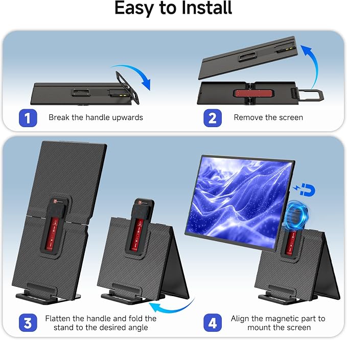 Large Portable Monitor 24 inch - 1080P FHD 100Hz Travel Monitor, 125% sRGB IPS Laptop Screen Extender, VESA Compatible, Height Adjustable Detachable Stand with USB-C HDMI for Work Gaming Office Home