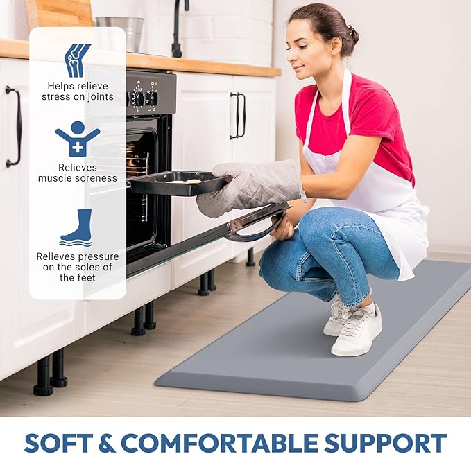 4/5 Inch Thick Kitchen Mat - Cushioned Anti Fatigue Mats for Kitchen Floor - Easy to Clean, Waterproof, Non-Slip Kitchen Rug for Sink, Office, Kitchen (22''x54'' Grey)