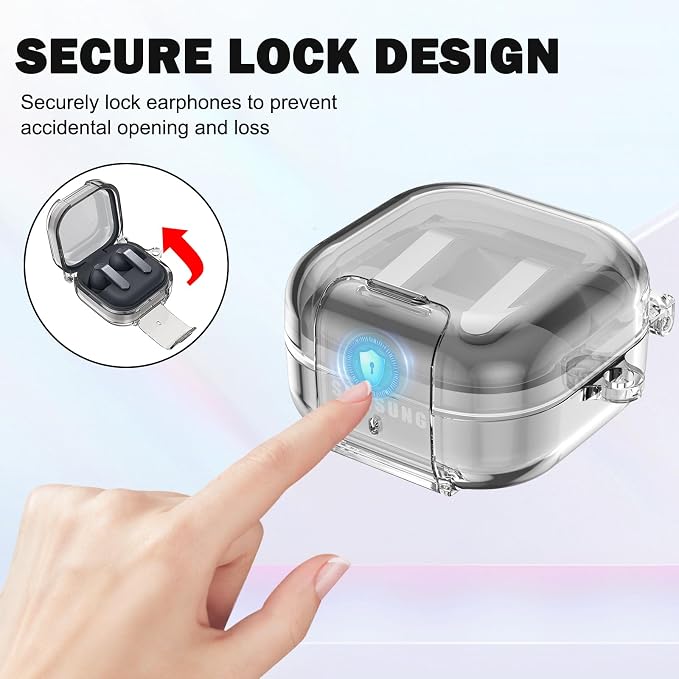 CameCosy Transparent case Compatible for Samsung Galaxy Buds 4/Buds 4 Pro 2026 with Lock Buckle & Phone Stand Function, TPU Shockproof Anti-Scratch Cover with Carabiner for Women Men, Clear Gray