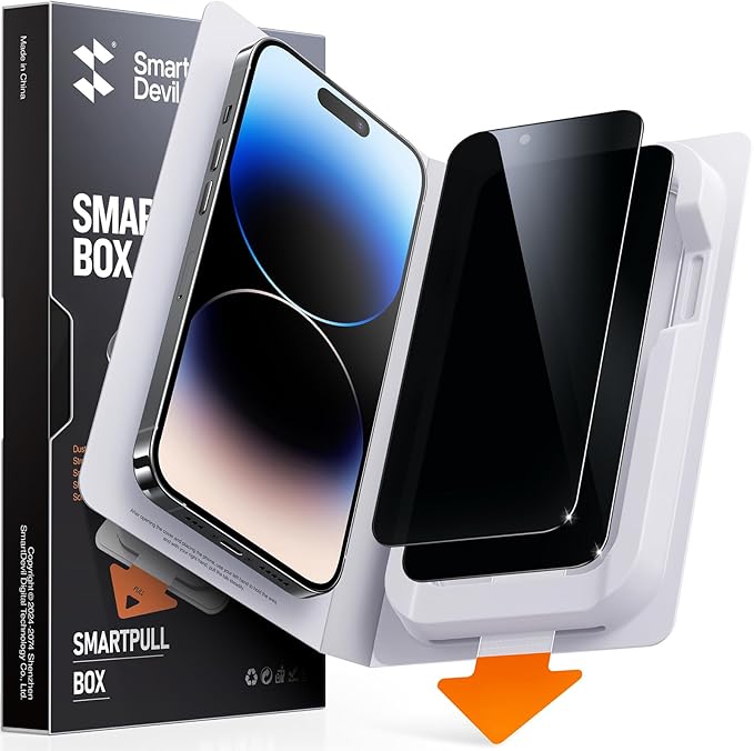 SMARTDEVIL 2 Pack for iPhone 14 Pro Privacy Screen Protector, Military Grade Shatterproof, 9H Hardness, Anti-Spy Tempered Glass, Fast & Easy Instlltion, Case Friendly
