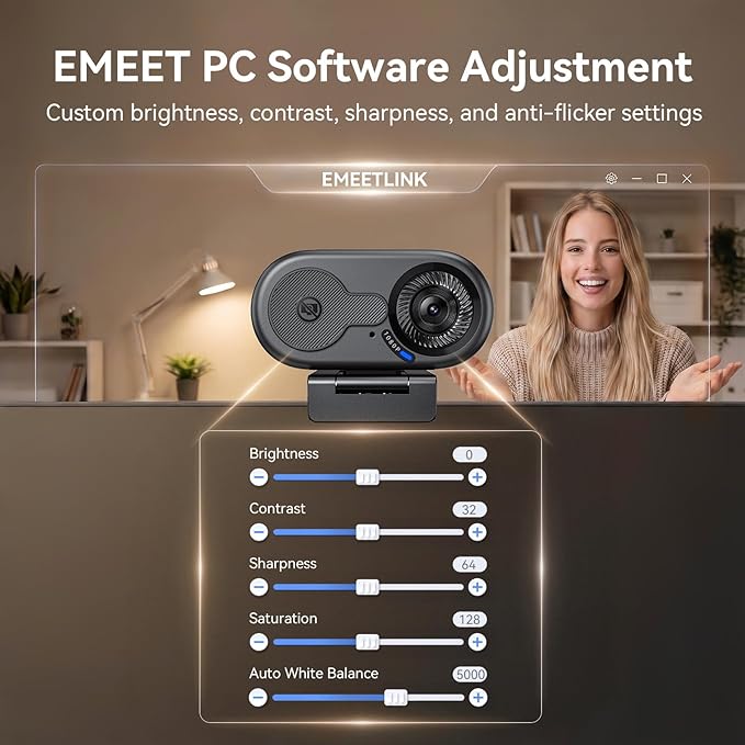 EMEET C100 1080P Webcam for PC, Fixed Focus, 66° FOV, Built-in Mic, Privacy Cover, Portable Metal Clip, Computer Camera for Home Office, Online Learning, Meetings, Streaming, Desktop, Laptop, PC USB-A