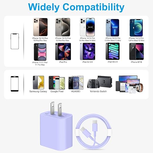 iPhone 17 16 15 Charger/10ft Type C to C Charging Cable Cord Long, USB C Fast Charging Block Plug for Apple iPhone 17 Pro Max/17 Air/16 Pro/15 Plus/AirPods/iPad/mini Plug Cube Birck Box Power Adapter