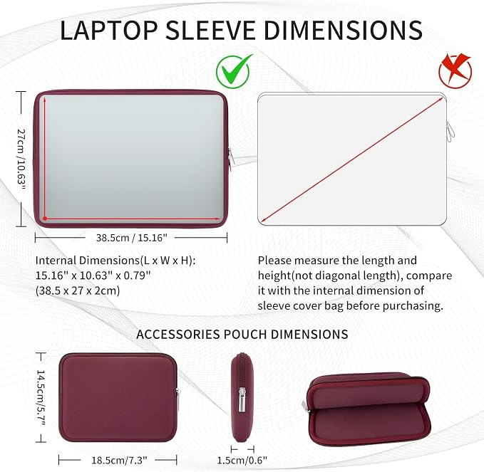 RAINYEAR 15.6 Inch Laptop Sleeve Protective Case Soft Carrying Zipper Bag Cover with Accessories Pouch, Compatible with 15.6" Notebook Computer Chromebook (Red)