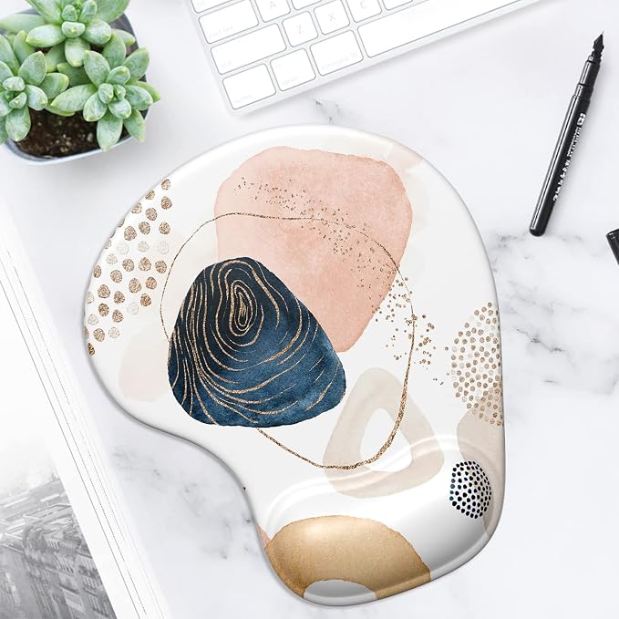ITNRSIIET Mouse Pad, Mouse Pad Wrist Support Mousepad with Wrist Rest, Mouse Pads for Wireless Mouse Ergonomic Cute Desk Decor Desk Accessories for Women, Non-Slip PU Base, Aesthetic Boho