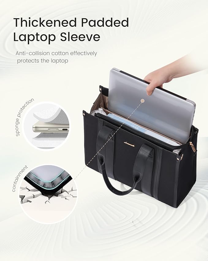LOVEVOOK laptop bag for women 15.6 inch large Lightweight canvas work tote bags with Clutch Purse water resistant computer bags for laptops for women Business Office Travel college Casual, black