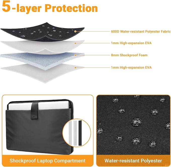 ZYB Waterproof 17 Inch Laptop Bag 17.3 Inch Briefcase,Laptop Case 17 17.3 Inch Sleeve Messenger with Shoulder Strap for 17 Inch Notebook Lenovo Dell HP ASUS Acer etc 17" Laptop Carrying Case Men-Black