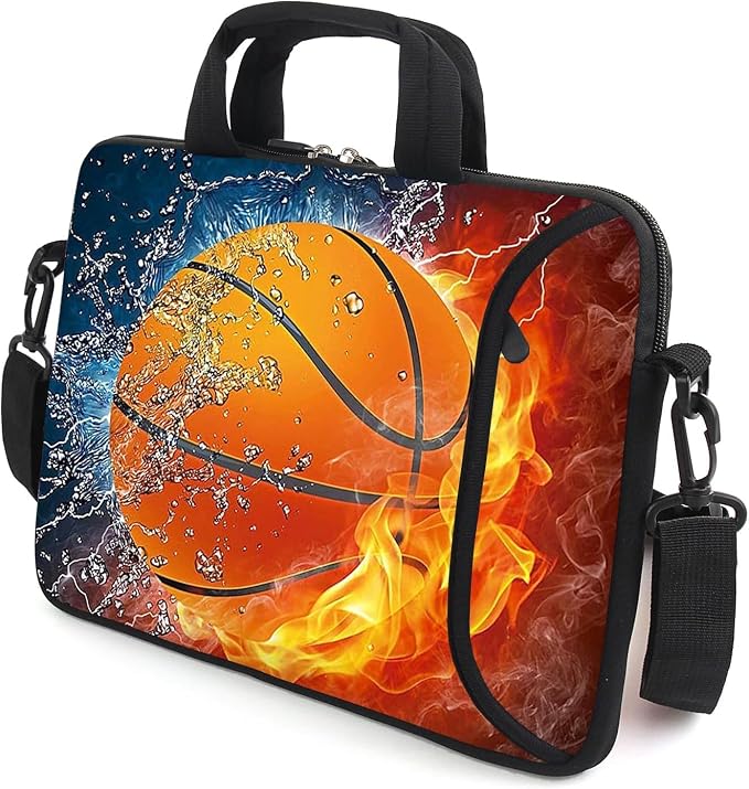 AMARY 17" Laptop Shoulder Bag Carrying Case Adjustable shoulder straps, comfortable handle, front pocket for storing mouse (Hot Basketball)
