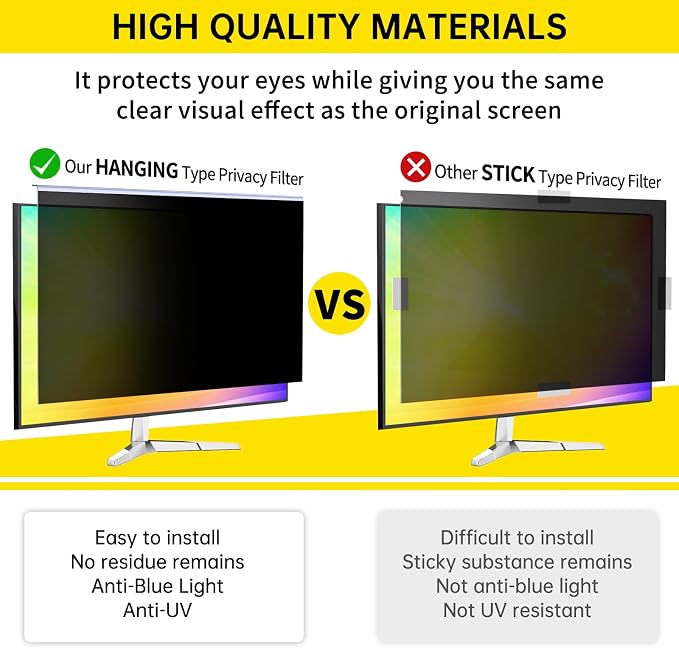 19.5 Inch Computer Privacy Screen for 16:9 Computer Monitor, Anti-Blue Light Monitor Privacy Screen Filter, Anti-UV Computer Shield