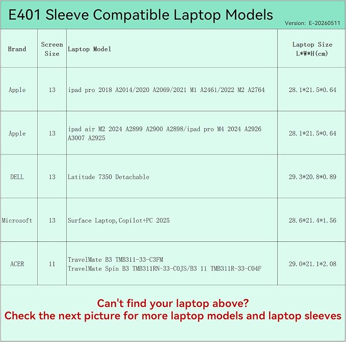 Smatree Elite Laptop Sleeve for 13 inch Apple ipad air M2 2024 A2899/ipad pro M4 2024 A2926/2022 M2 A2764/2021, DELL Latitude, Microsoft Surface, ACER, Protective Laptop Case with Pocket(E401)