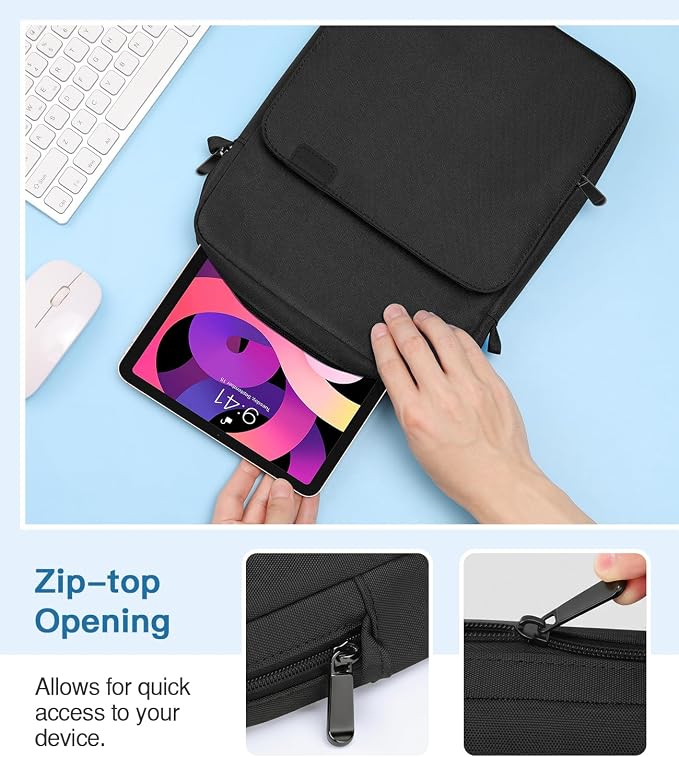 MoKo 9-11 Inch Tablet Sleeve Bag Handle Carrying Case with Shoulder Strap Fits New 11-inch iPad Pro M5/iPadAir M3, i-Pad 10 10.9, iPad 9/8/7th 10.2, i-Pad Air 5/4th 10.9, Tab S8/S9 11, Black