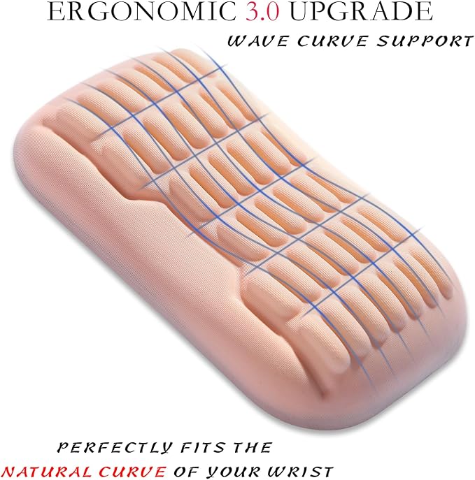 UnivoColors Ergonomic Mouse Wrist Rest,Latest 3.0 Wave Curve Design,High-Resilience Memory Foam Non-Slip Base,Reduces Wrist Fatigue,Ideal for Office Gaming & Long Hours of Use(Flesh Pink)