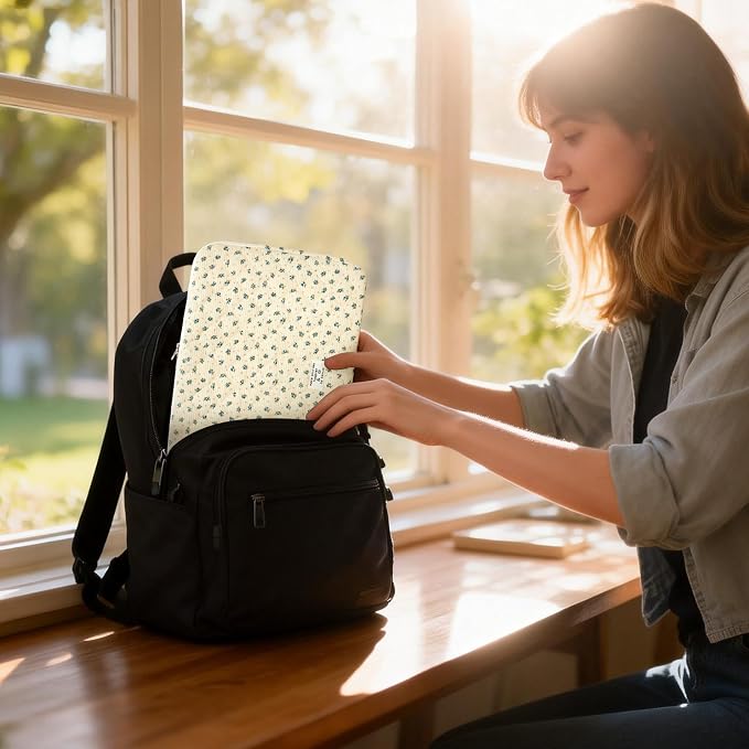 Puffy Laptop Sleeve 13-15.6 Inch Corduroy Quilted Laptop Protective Case Cute Floral Computer Sleeve Protective for MacBook