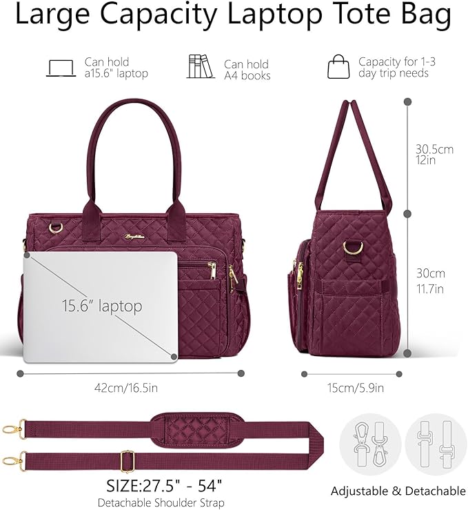 Bagstellar Teacher Bags for Women, 15.6 inch Laptop Work Tote Bag Quilted Nurse Bible Computer Shoulder Bag for School Travel | Dream Tote Work Bag