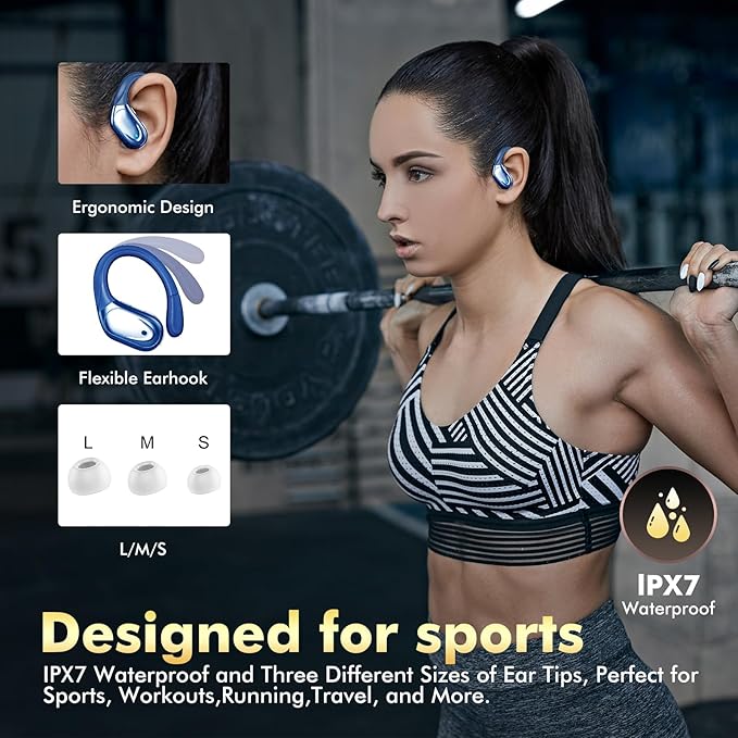 HAOYUYAN Wireless Earbuds, Bluetooth Headphones, Ear Buds with 80hr Playtime, LED Power Display, Noise Canceling, LED Power Display, IPX7 Waterproof Earphones for Gym/Workout/Sport（Dark Blue）