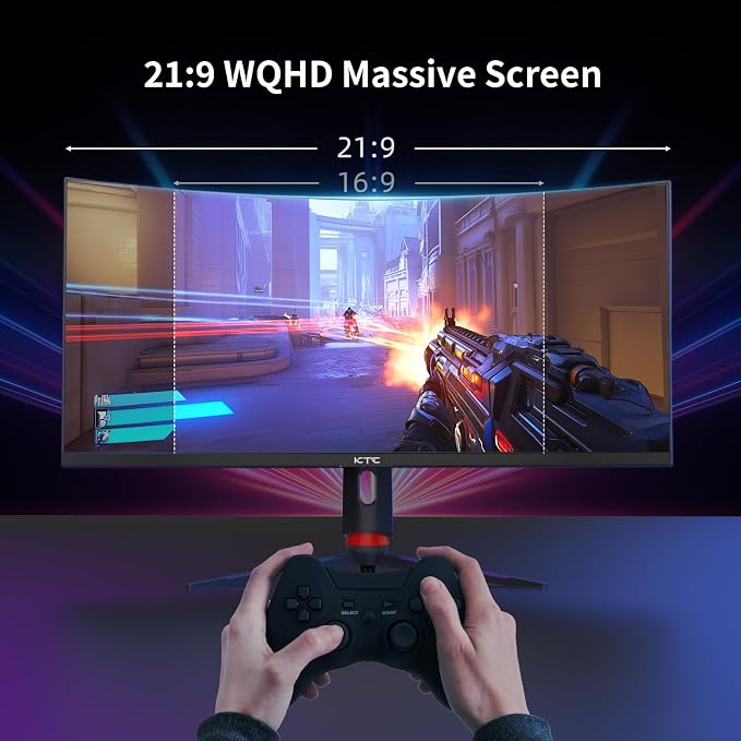 KTC 34 inch Curved Ultrawide Gaming Monitor, 180Hz WQHD 3440x1440 PC Monitor, 21:9, 1ms, 1500R, Adaptive Sync, HDMI Display Port, PBP/PIP, Height/Tilt/Swivel/Pivot Adjustment, VESA Mount, H34S18S