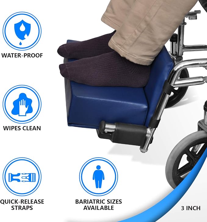 NYOrtho Wheelchair Foot-Rest Extender Elevating Pad - Leg Cushion Protector | Secures Easily with Quick-Release Strap Seat Widths 22" - 24", 3" Foot Platform - Made in USA