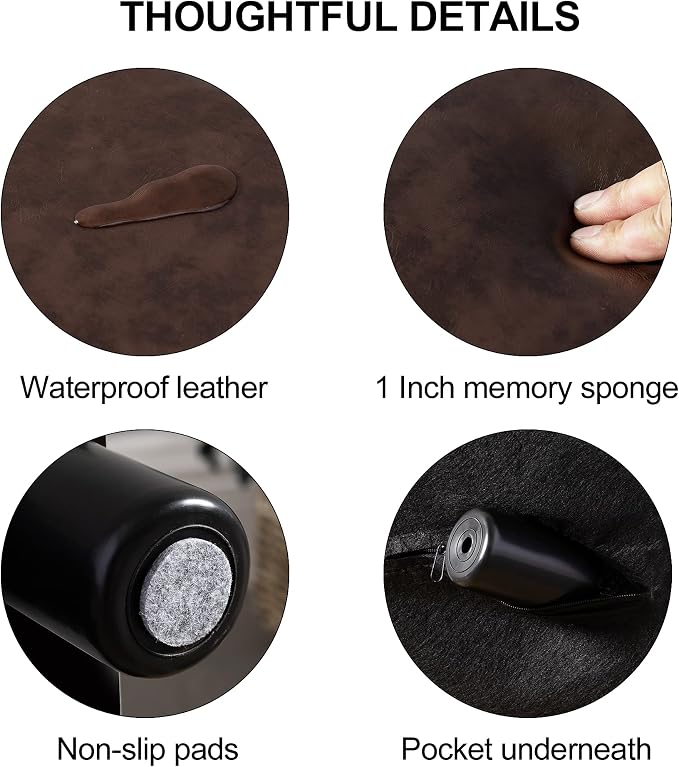 Small Foot Stool with Handle, Brown Faux Leather Short Foot Stool Rest, Rectangle Storage Foot Stools Ottoman with Plastic Legs, Padded Footstool Small Step Stool for Living Room, Office, Desk, Patio