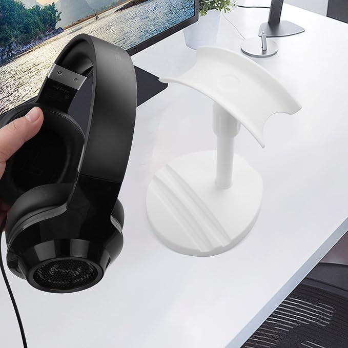YAODHAOD Desktop Headphone Stand, Universal Headphone Holder with Phone Holder,Anti-Slip Base, for Desk, Office, Home Headphones Support Accessory (White)