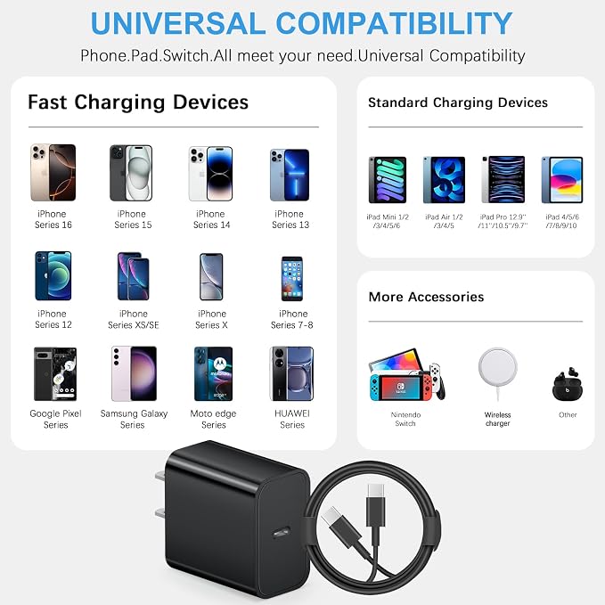 iPhone 17 16 15 Fast Charging 10FT Long USB C Charger Type C Charger 3 Pack Fast Charger USB C for iPhone 17/17 Plus/17 Pro/17 Pro Max/16/16 Plus/16 Pro/16 Pro Max/15 Pro Max,iPad Pro,Samsung(Black)