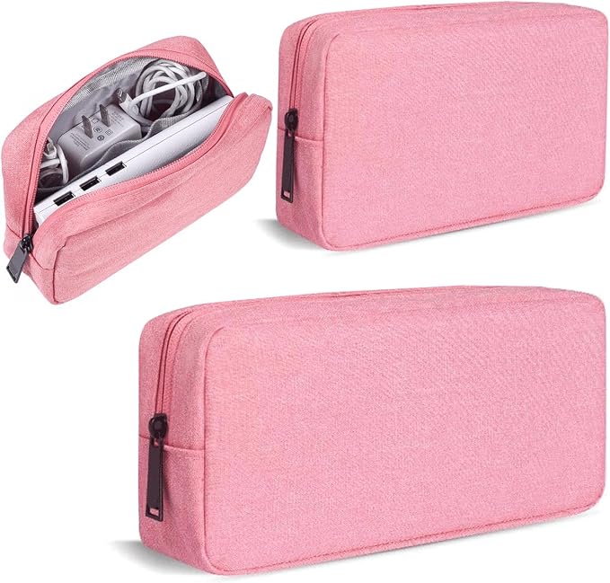CAAORDKSO Electronic Organizer Bag, Travel Cable Organizer Bag Waterproof Portable Electronic Accessories Storage Multifunctional Case for Charger, Mouse, Power Bank, Cosmetics Kit (Small+Big, Pink)