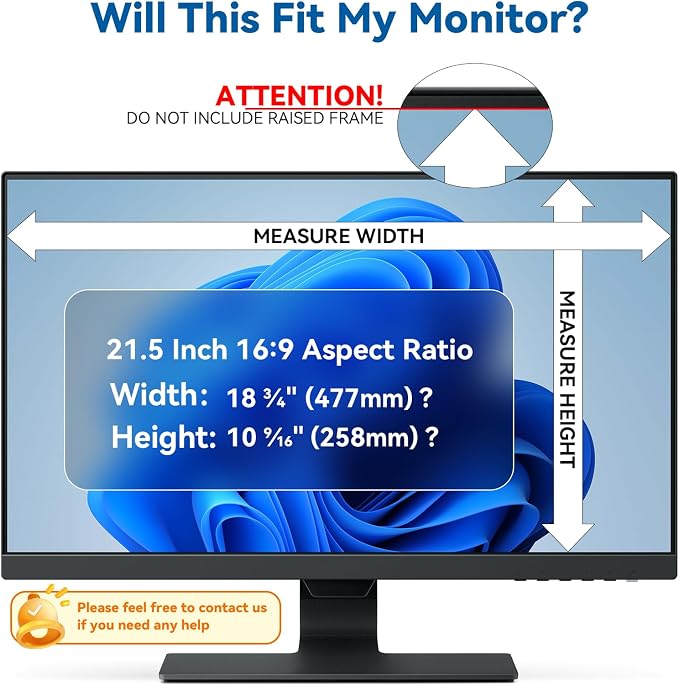 2-Pack 21.5-inch Magnetic Privacy Screen for 16:9 Computer Monitor, Snap-On Removable 21in Matte Anti Glare Blue Light Spy Filter Screen Cover Private Shield for Desktop PC [Support Curved Monitor]