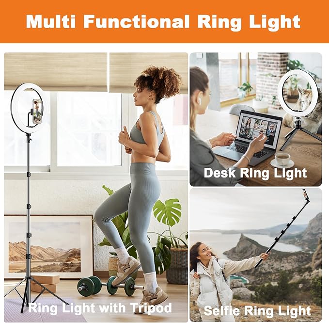 12" Selfie Ring Light with 73" Extendable Tripod Stand: PEYOU Desk Selfie Lights 38 Color Modes, Upgrade 3 in 1 Dimmable Adjustable Speed Ring Light for Makeup/TIK Tok/YouTube