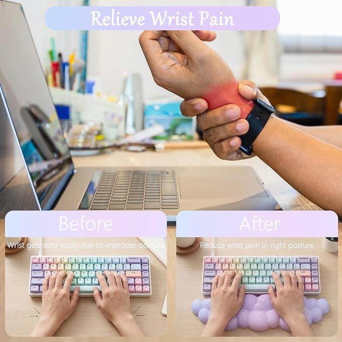 Cloud Mouse Pad Keyboard Wrist Rest 4PCS Extended Large Galaxy Stars Desk Mat Pad Set Memory Foam Non-Slip Cute Ergonomic Gaming Mouse Pad Wrist Support for Computer Home Office Purple Blue