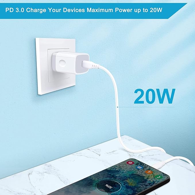USB C Wall Charger,2Pack 20W PD 3.0 Type C Fast Charger Plug Power Adapter Charging Block for Samsung Galaxy A36/A16 5G/A15/A35/A55/A56/A14/S25 Ultra/S24/S24 FE/S23/S22/S21/S10/iPhone 16e/16/15/14/13